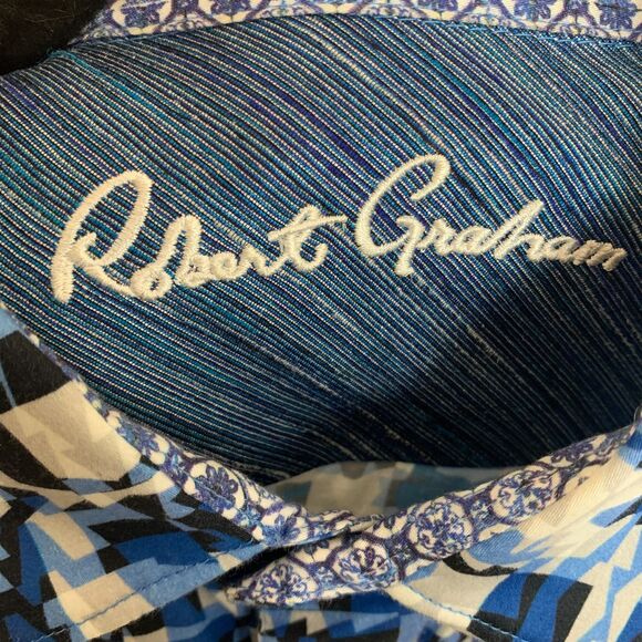 Robert Graham Blue Geometric Print Button Up Shirt Size Large Mens Casual - Picture 8 of 8